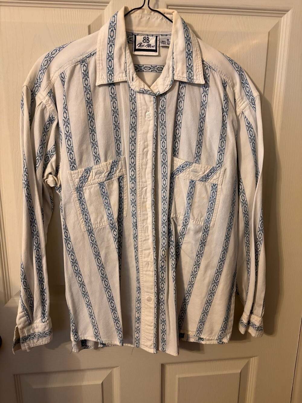 Bill Blass Vintage Western Style Striped Long Sleeve Button-Up Shirt